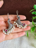 Silver Peacock Pearl Hook Earrings | Sarichka