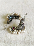 Silver Peacock Pearl Hook Earrings | Sarichka