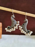 Silver Peacock Pearl Hook Earrings | Sarichka