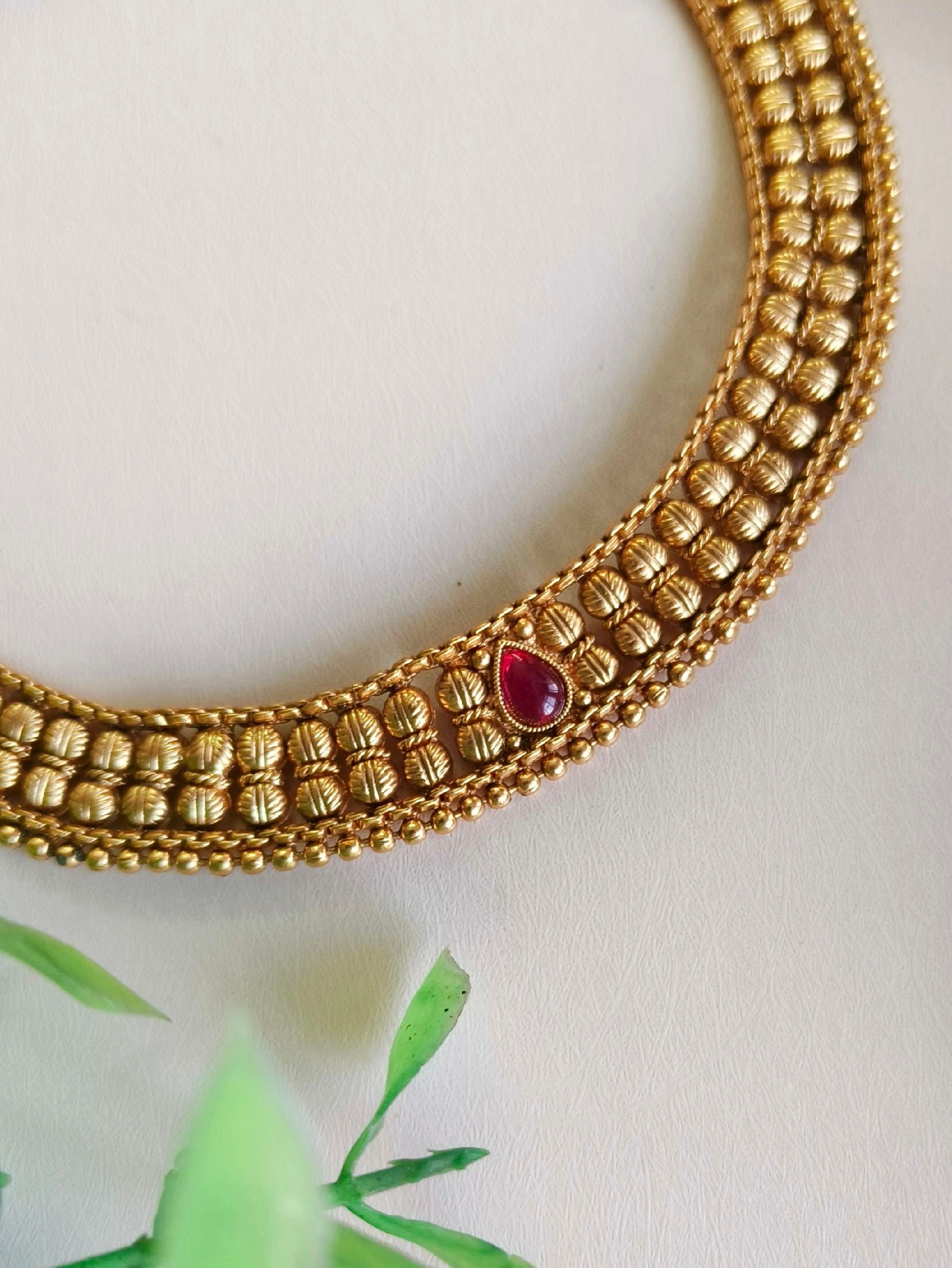 Gold-Plated Traditional Temple Design Necklace Set | Sarichka