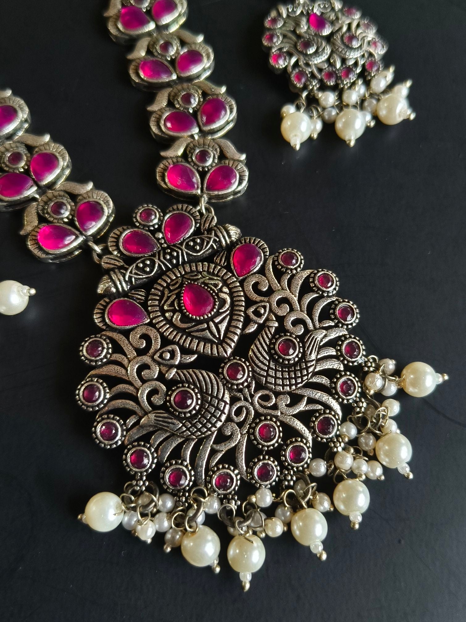 Traditional Silver Replica Pearl Drop Necklace | Sarichka