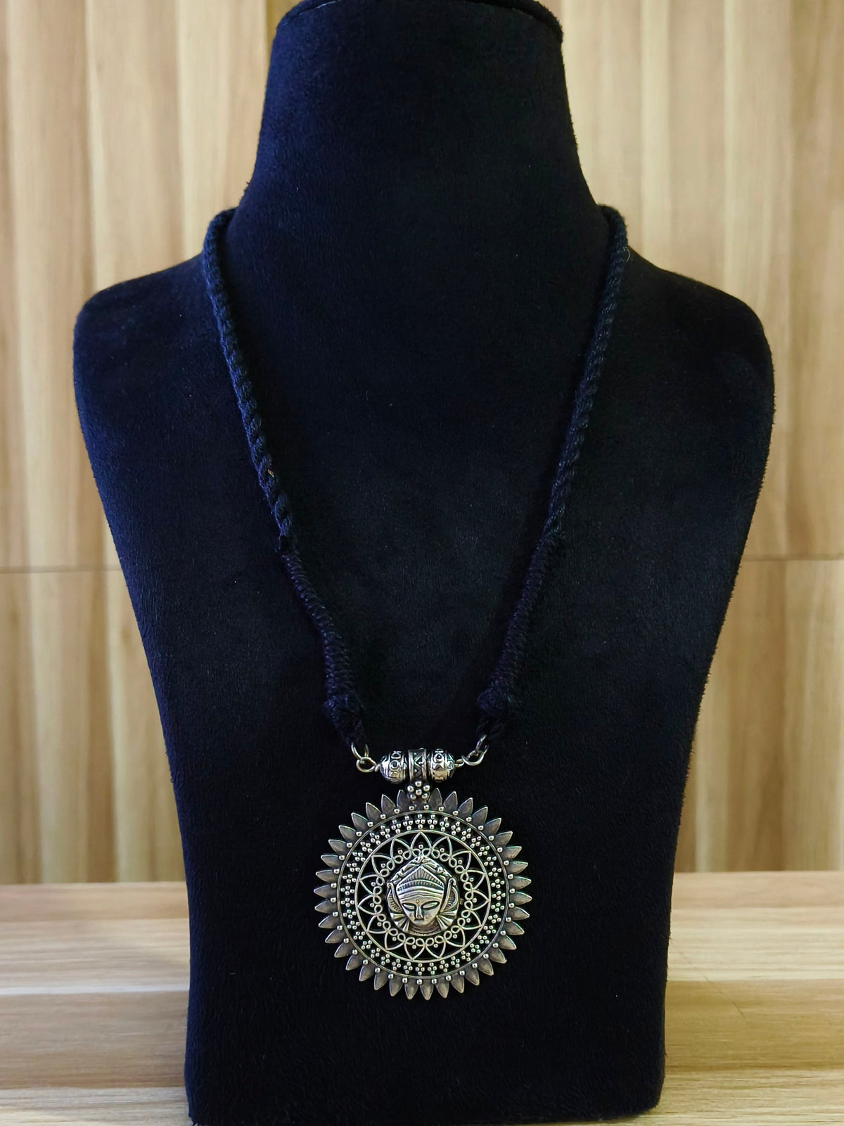 German Silver Tribal Face Thread Pendant Set | Sarichka