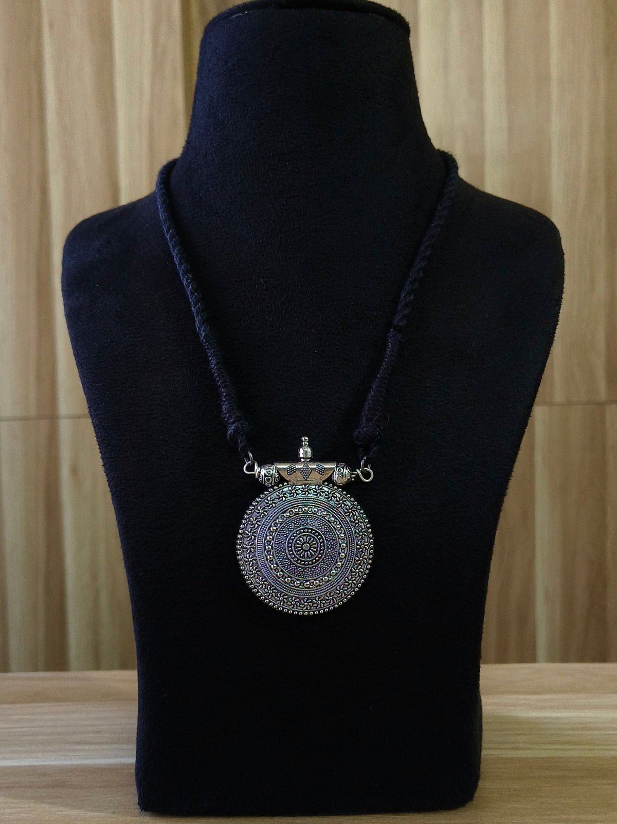 German Silver Mandala Disc Thread Pendant Set  | Sarichka