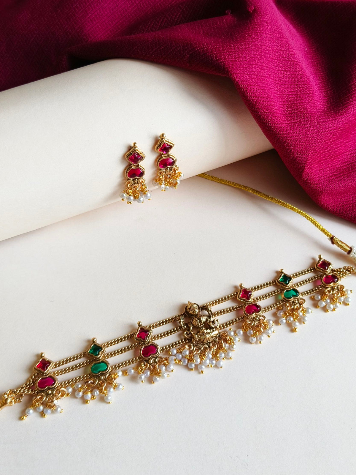 Gold Plated Laxmi Temple Choker Necklace | Sarichka