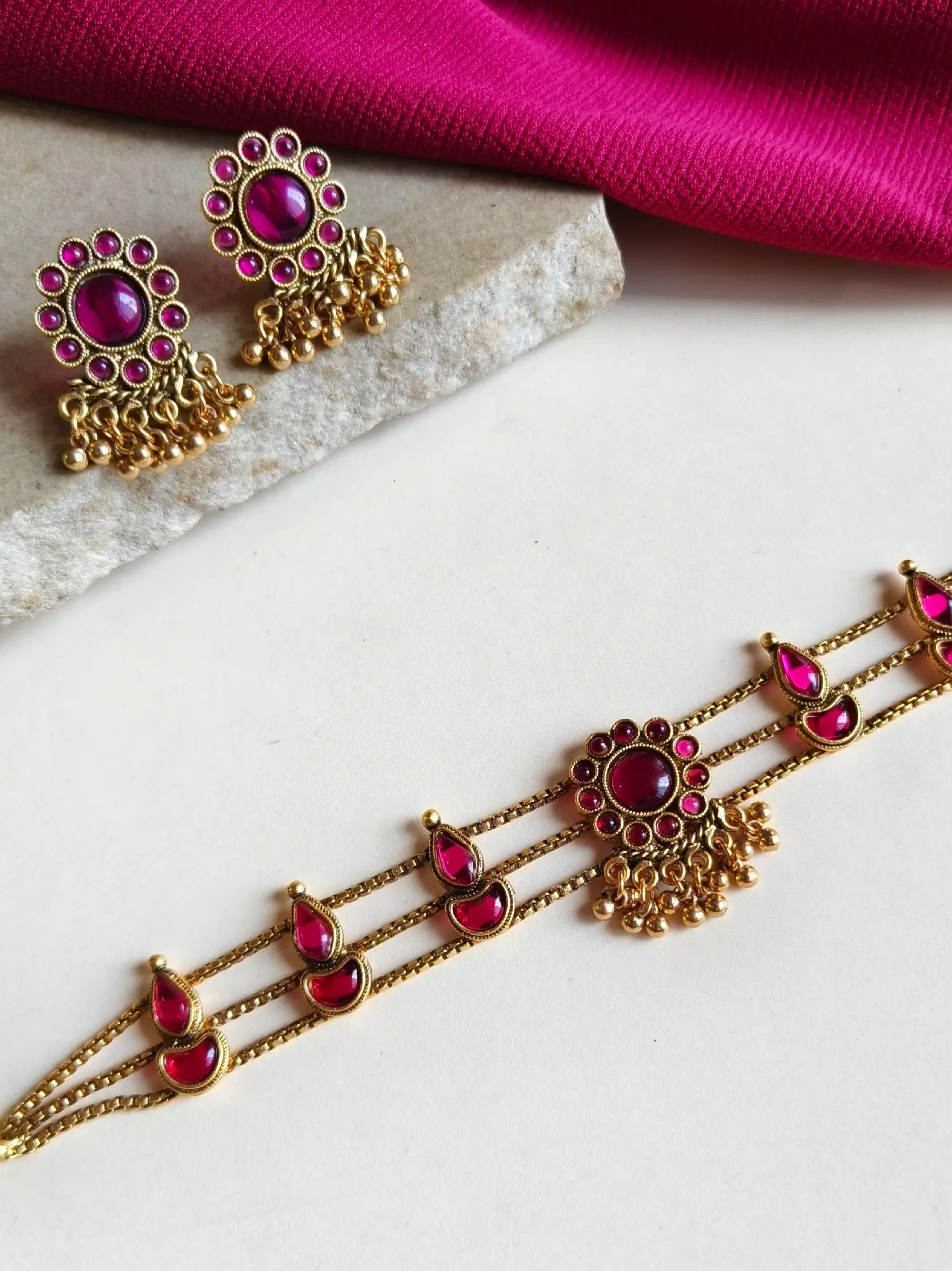 Gold Plated Gemstone Royal Choker Set | Sarichka