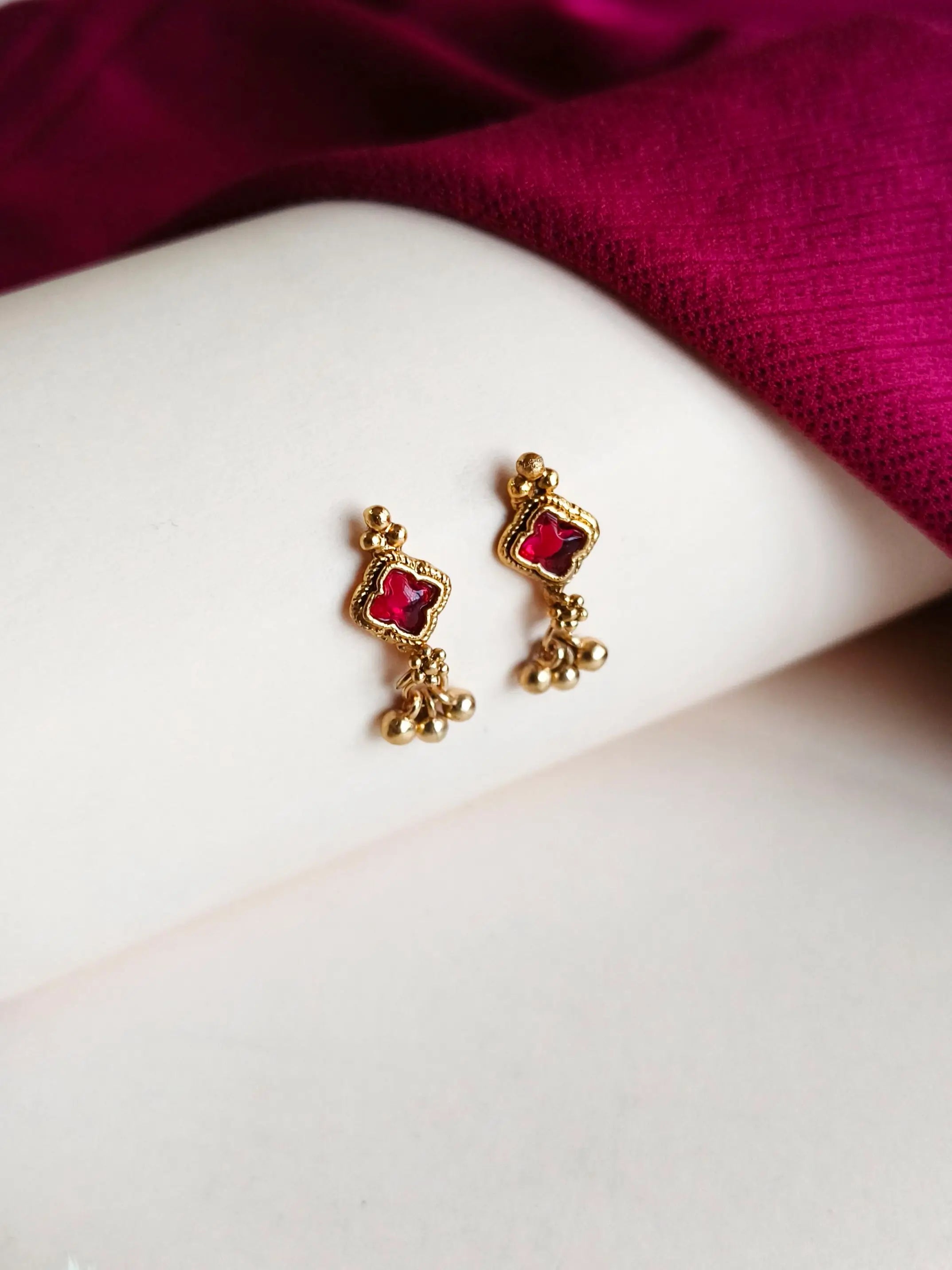 Gold-Plated Red Green Stone Necklace  Set | Sarichka