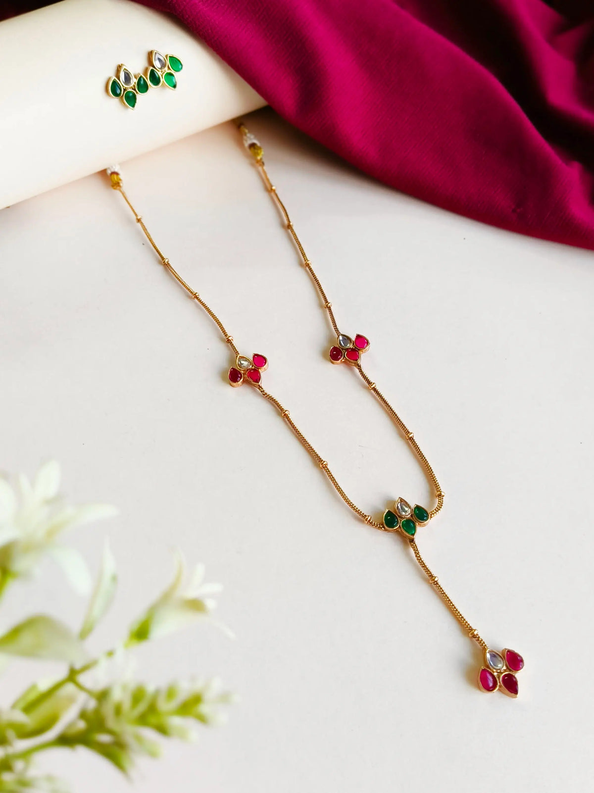 Gold-Plated Multicolor Kundan long Necklace Set | Sarichka