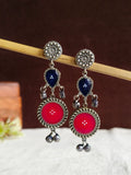 Silver Polish Hand-Painted Meenakari Dangler Earrings | Sarichka