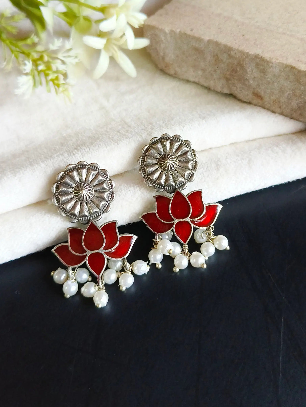 Brass Oxidized Enamel Stud Earring | Sarichka