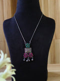 Silver Plated oxidized Statement Pendant & Chain | Sarichka