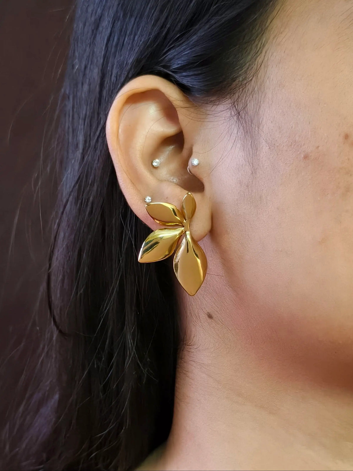 Golden Petal Floral Anti-Tarnish Studs | Sarichka