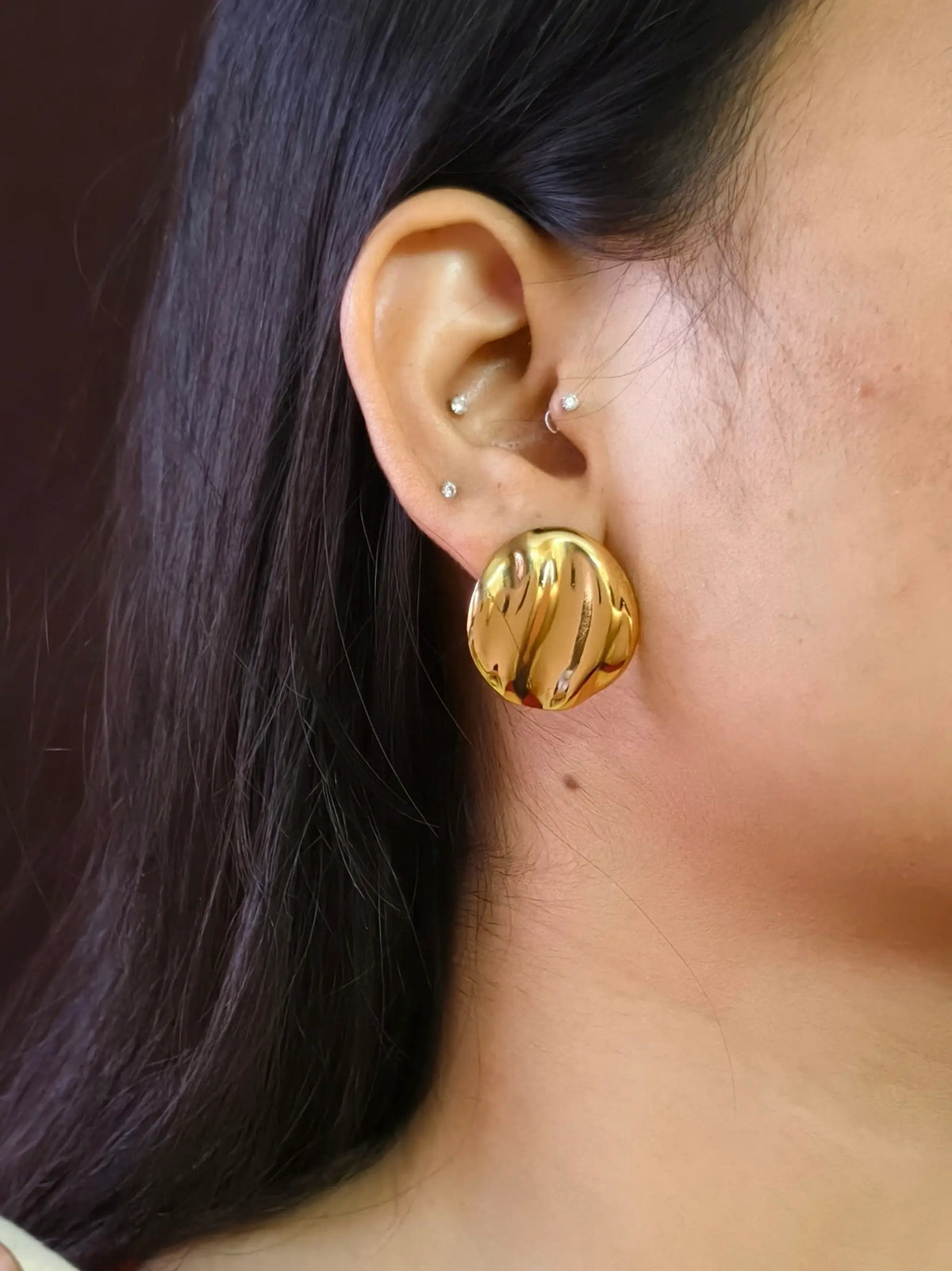 Golden Wave Pattern Round Studs | Sarichka