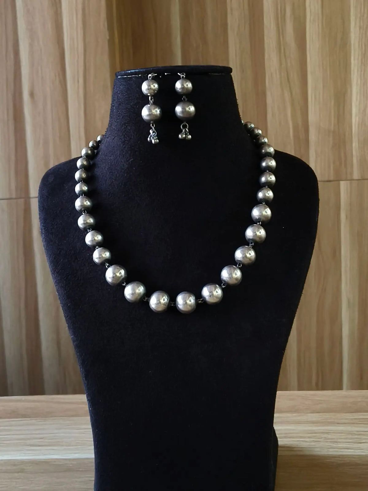 Oxidised Silver Beaded Ball Necklace Set | Sarichka