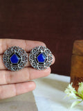Silver Look a like Oxidised Gemstone Stud | Sarichka