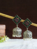 Oxidized Silver Jhumka with Stone & Pearl | Sarichka