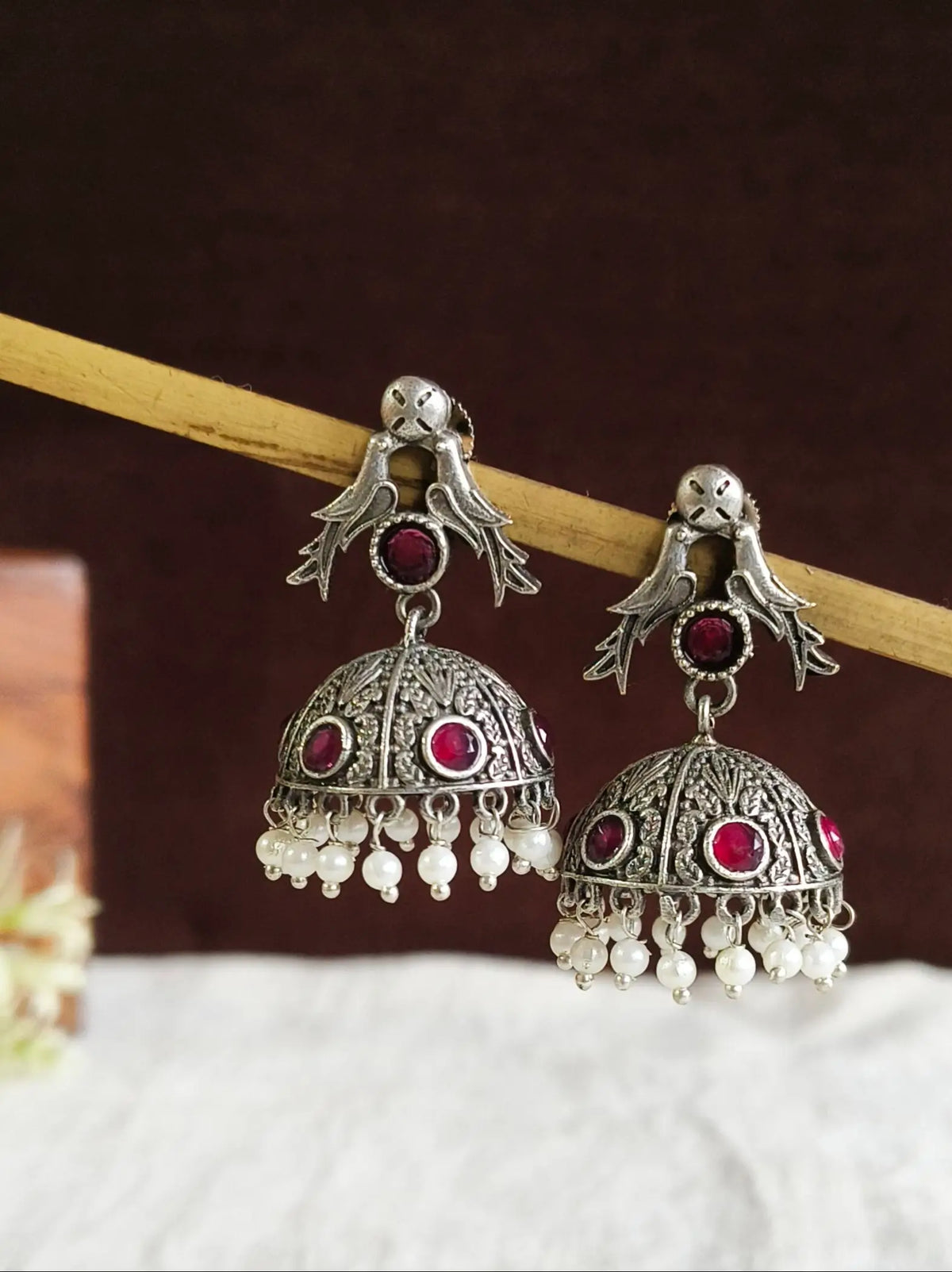 Traditional Oxidised Dome Jhumkas – Sarichka