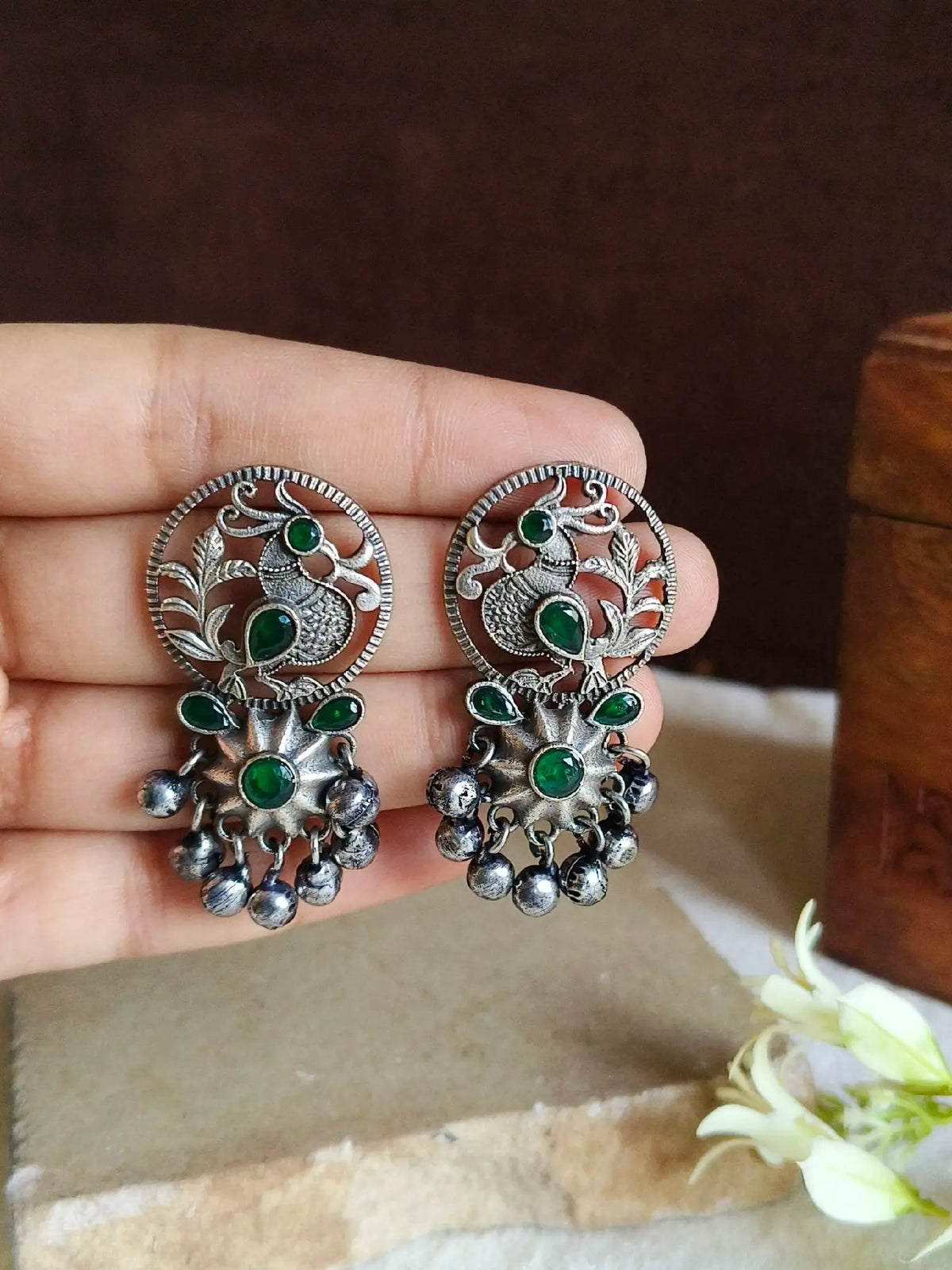 Oxidised Silver Red Stone Ghungroo Studded | Sarichka