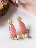Pink Monalisa Stone Pearl Drop Studs | Sarichka