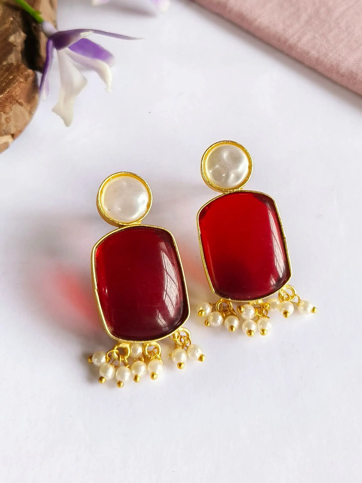 Golden Monalisa Pearl Drop Handmade Studs | Sarichka