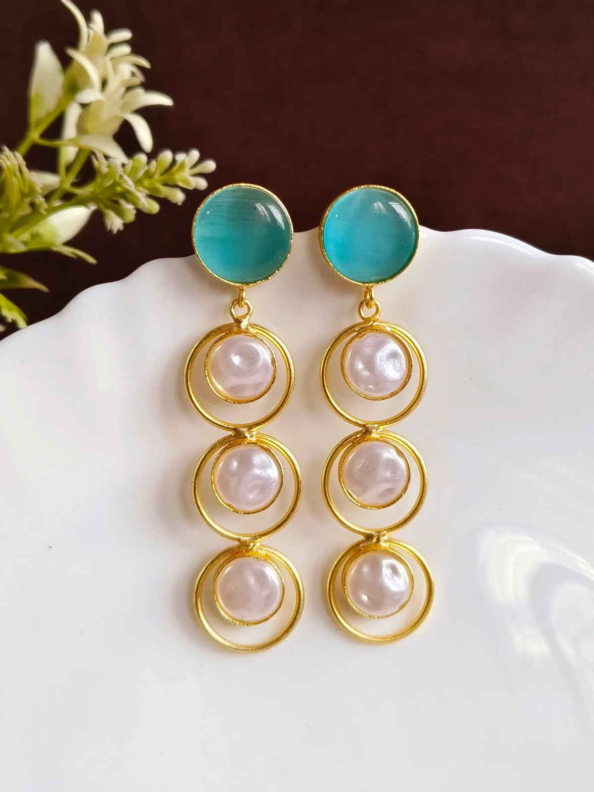 Golden Amrapali Pearl Dangler Earrings | Sarichka