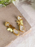 Golden Pearl-Beaded Butterfly Drop Earrings | Sarichka