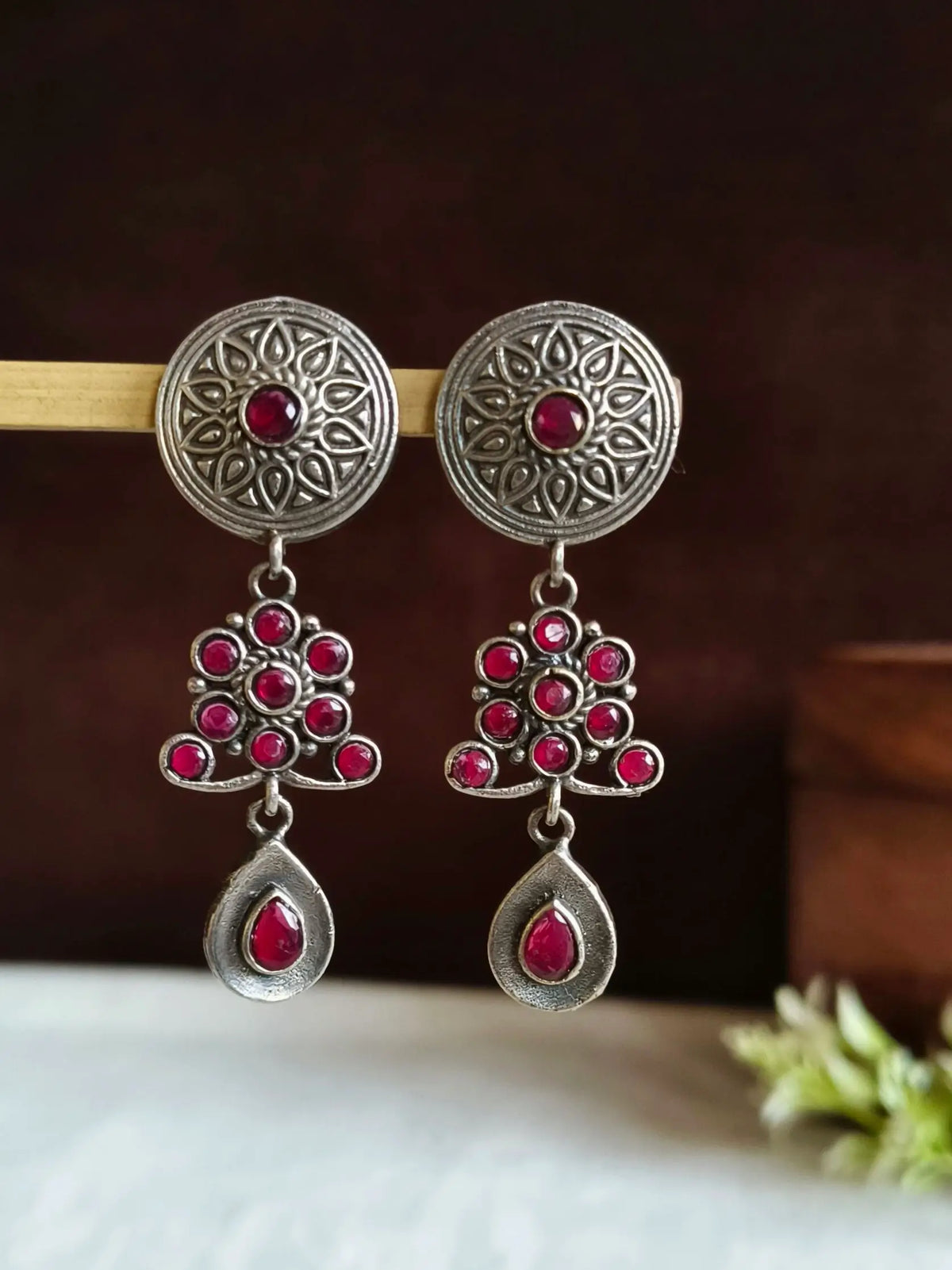 Elegant Gemstone Oxidized Dangler Earring | Sarichka