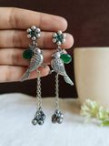 Oxidized Silver Bird Gemstone Dangle Earrings | Sarichka