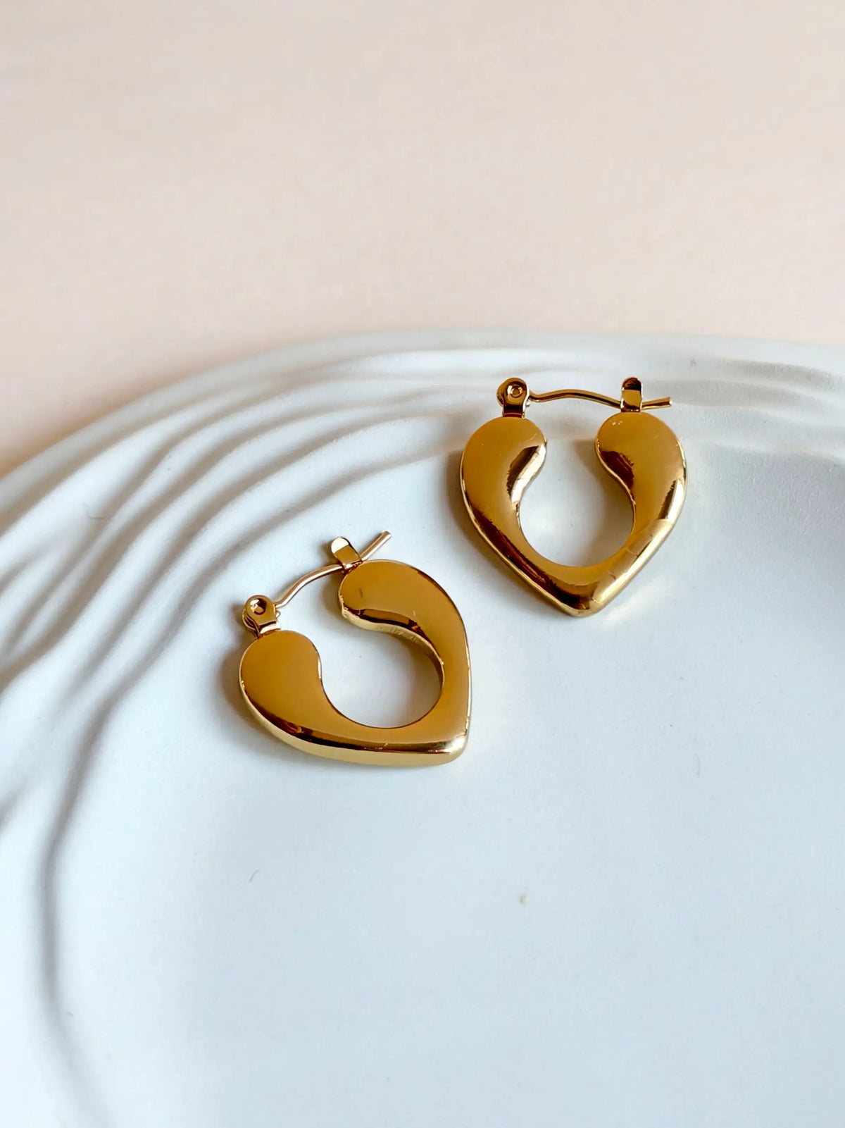 Gold Plated Contemporary Heart Hoop Earrings | Sarichka