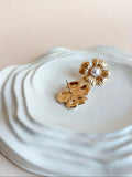 Anti Tarnish Golden Pearl Floral Stud Earrings | Sarichka