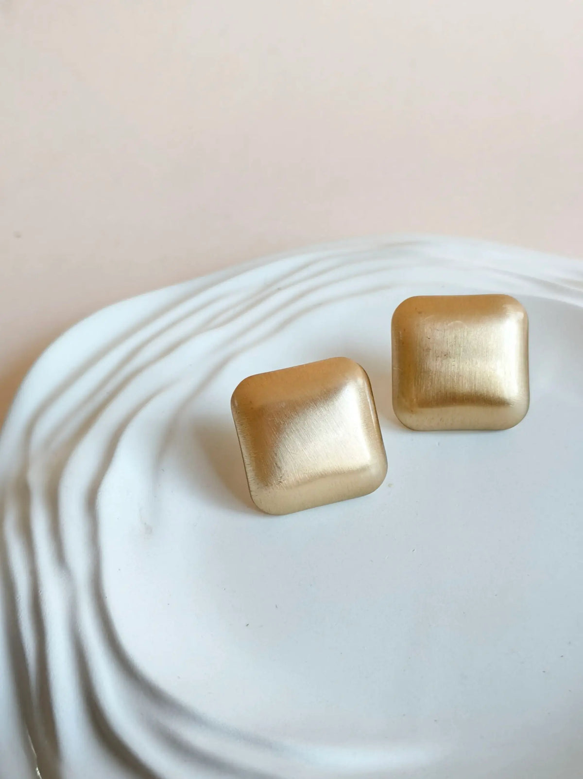 Matte Gold Square Statement Stud Earrings | Sarichka