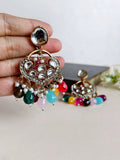 Multicolor Polki Diamond Golden Dangler Earring | Sarichka