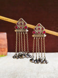Oxidised Silver Long Gemstone Dangler Earrings | Sarichka