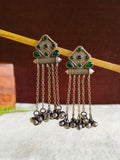 Oxidised Silver Long Gemstone Dangler Earrings | Sarichka