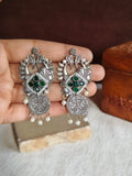Silver oxidized Peacock Coin motifs Earrings | Sarichka