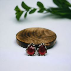 Brass Oxidized Silver Plated Stone Studded Stud Earrings