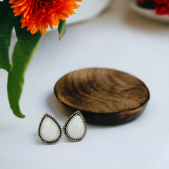 Brass Oxidized Silver Plated Stone Studded Stud Earrings