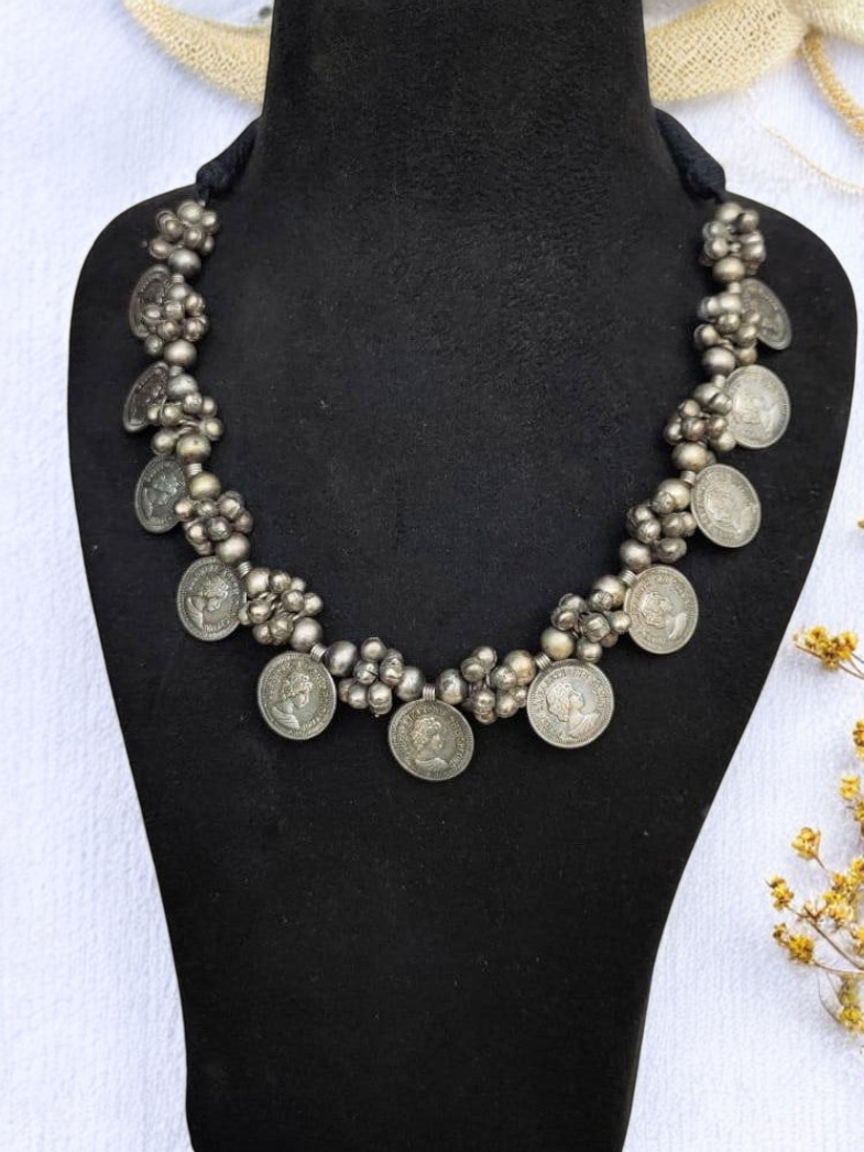 Oxidised Silver Coin & Ghungroo Necklace Set – Navratri | Sarichka