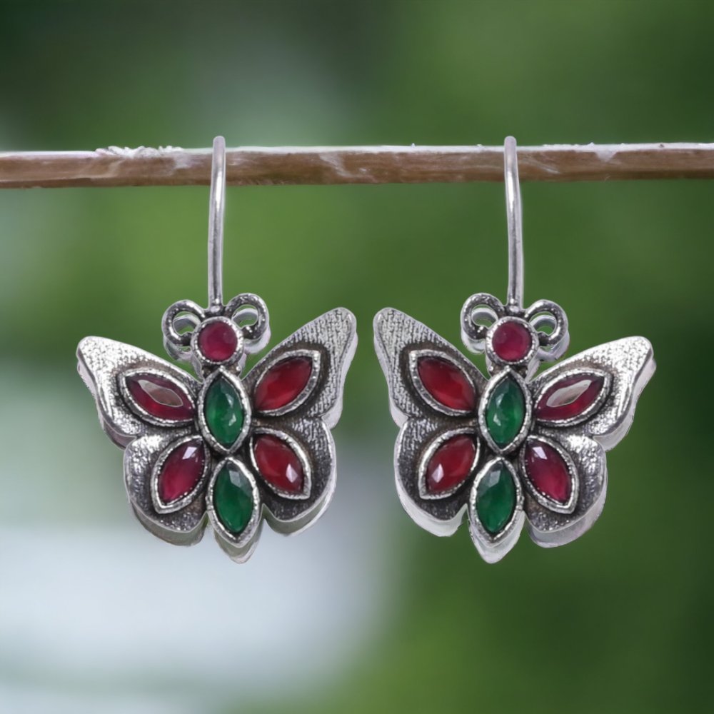 Oxidized Silver Replica Butterfly Daily Wear Hook Earring - Sarichka Fashion