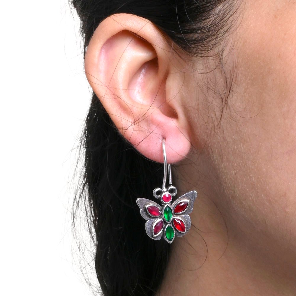 Oxidized Silver Replica Butterfly Daily Wear Hook Earring - Sarichka Fashion