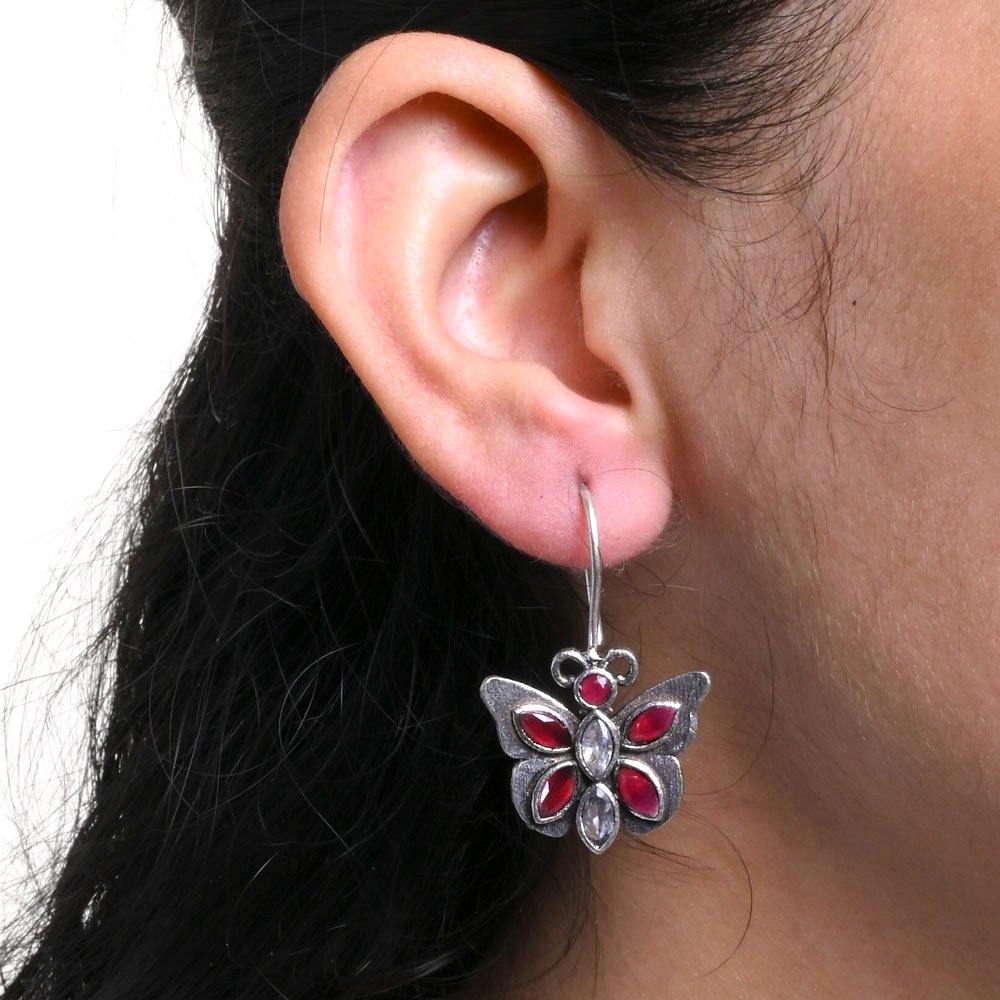 Oxidized Silver Replica Butterfly Daily Wear Hook Earring - Sarichka Fashion