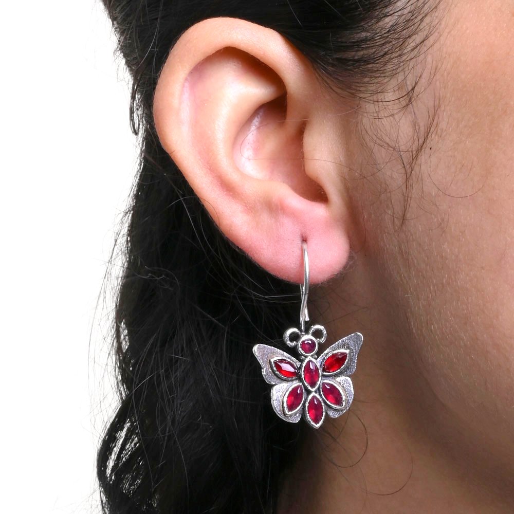 Oxidized Silver Replica Butterfly Daily Wear Hook Earring - Sarichka Fashion