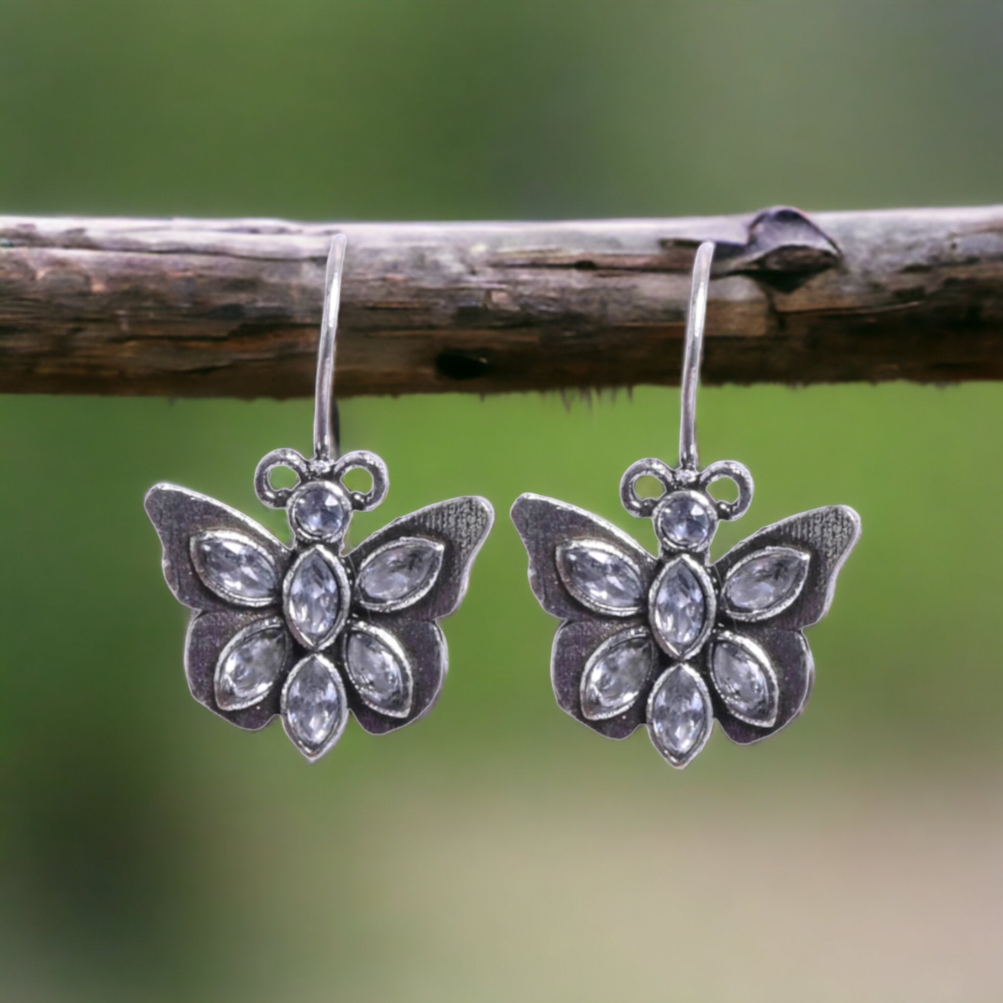 Oxidized Silver Replica Butterfly Daily Wear Hook Earring - Sarichka Fashion