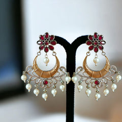 Brass Oxidized Silver Plated Dual Tone Chand Bali  Earring