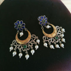 Brass Oxidized Silver Plated Dual Tone Chand Bali  Earring