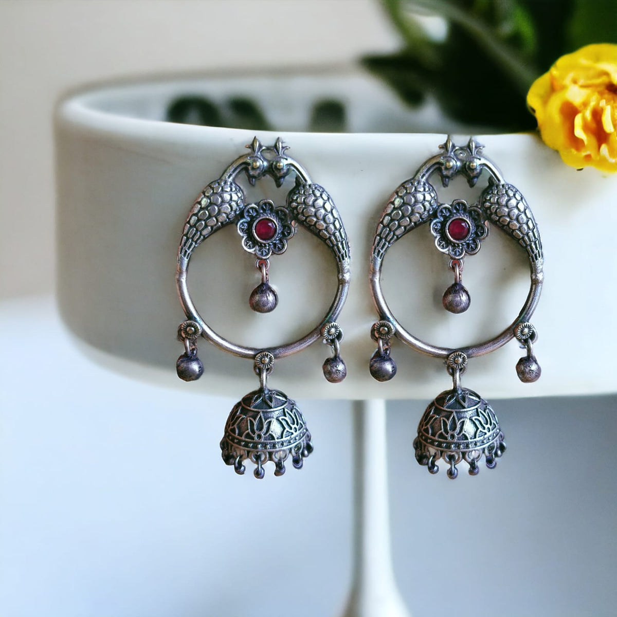 Oxidised Silver Jhumki 