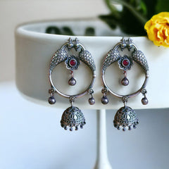 Brass Oxidized Silver Plated Trendy Jhumki Earrings