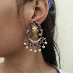 dual tone stone earrings