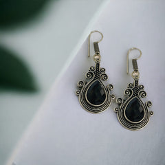 Brass Oxidized Silver Plated Hook Earrings