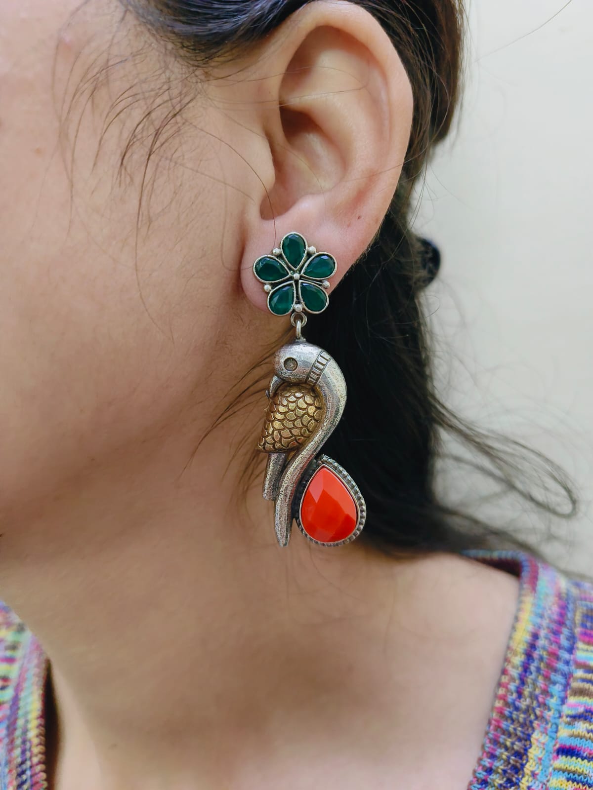 Oxidized Silver Replica Dual Tone Earrings