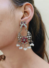 Oxidised Silver Plated  Dangler Pearl Earring